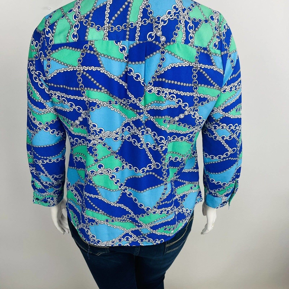 Notations Career Womans Sz Petite XL Blouse Long Sleeve Top Blue Chain - Picture 8 of 8
